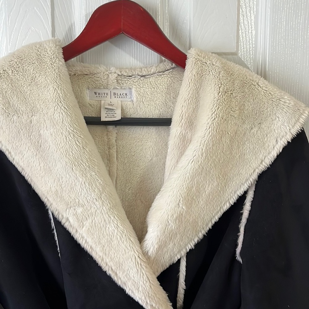 White House Black Market Black Suede Hooded Jacket with Belt - large.